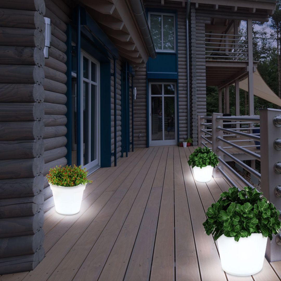 3x LED Solar Flower Pots Outdoor Lights White Plastic Battery-Powered