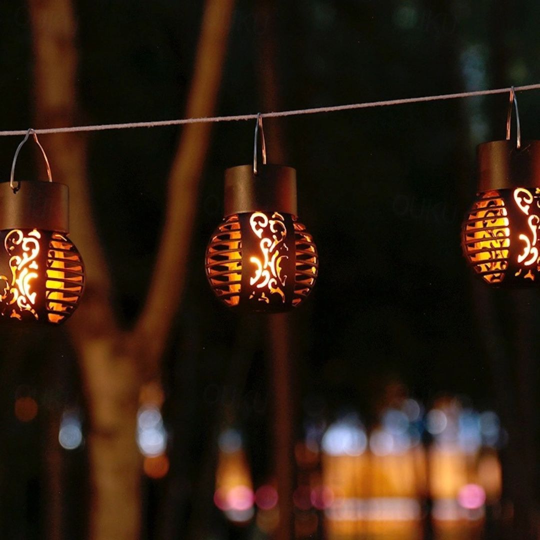 Solar Hanging Lantern Lights Outdoor Waterproof Flame Effect