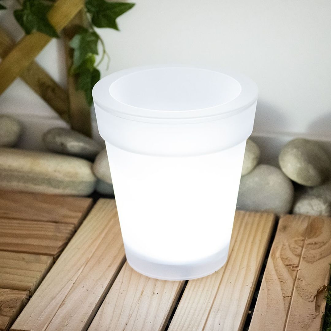 3x LED Solar Flower Pots Outdoor Lights White Plastic Battery-Powered
