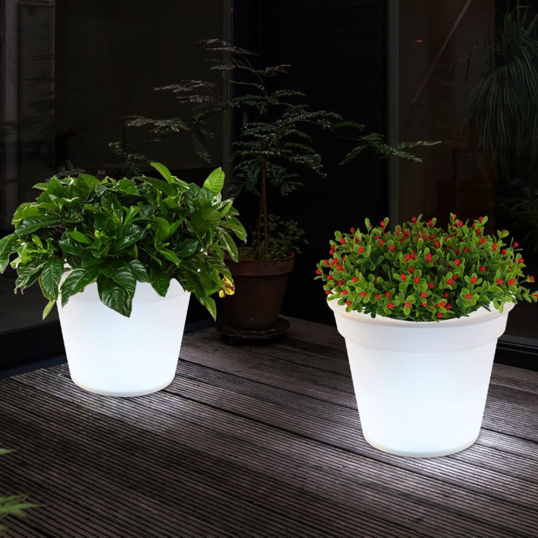 3x LED Solar Flower Pots Outdoor Lights White Plastic Battery-Powered