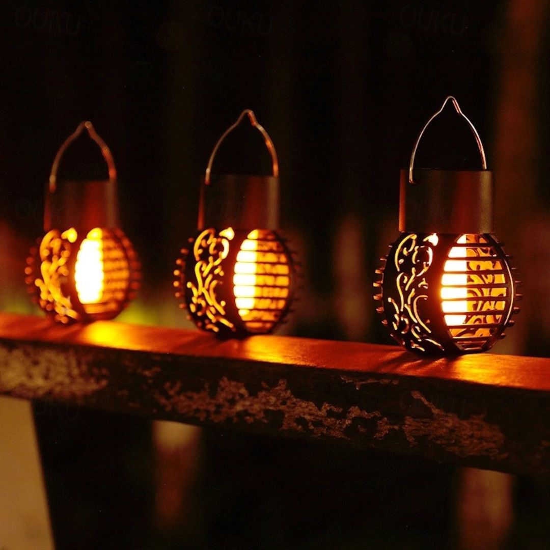 Solar Hanging Lantern Lights Outdoor Waterproof Flame Effect