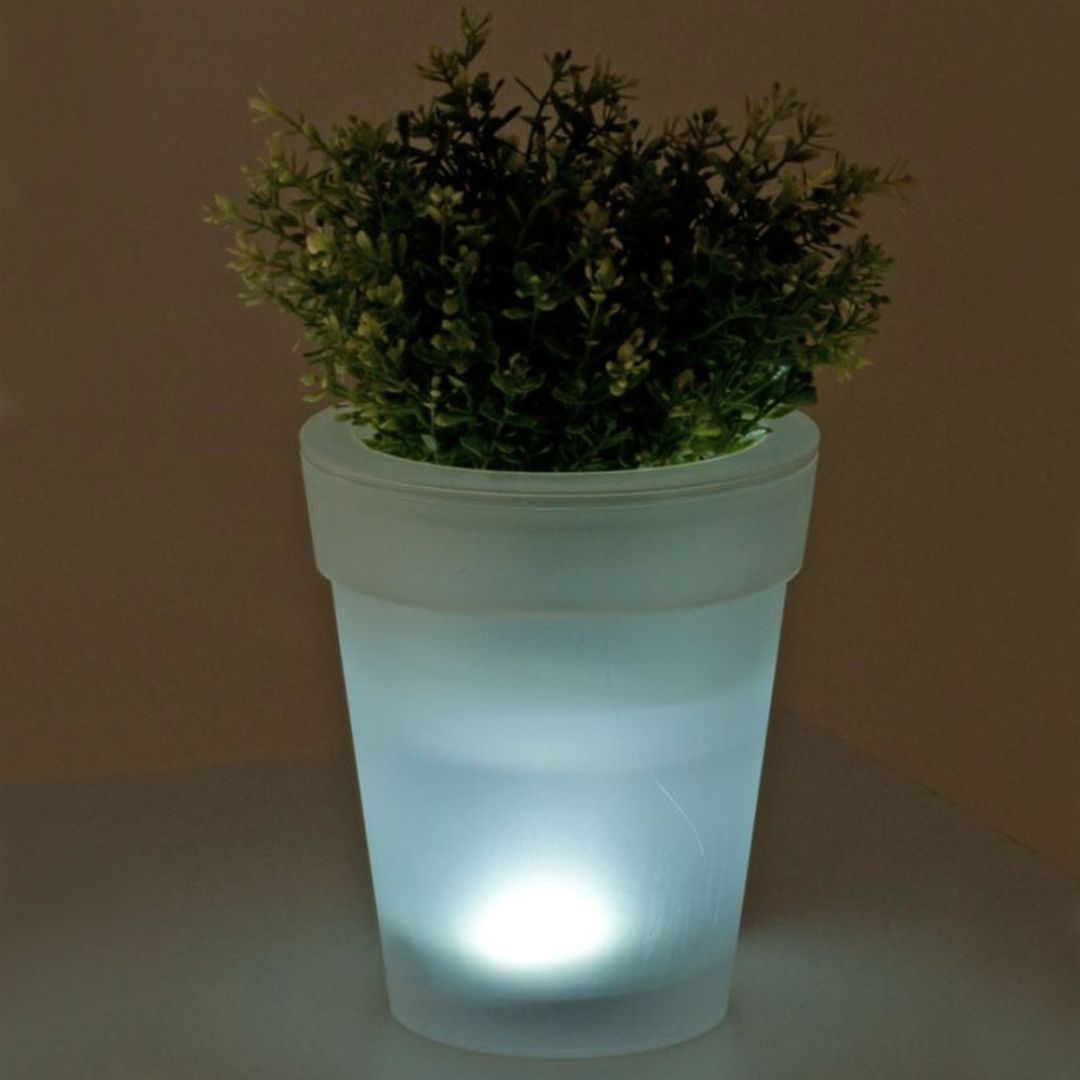 3x LED Solar Flower Pots Outdoor Lights White Plastic Battery-Powered