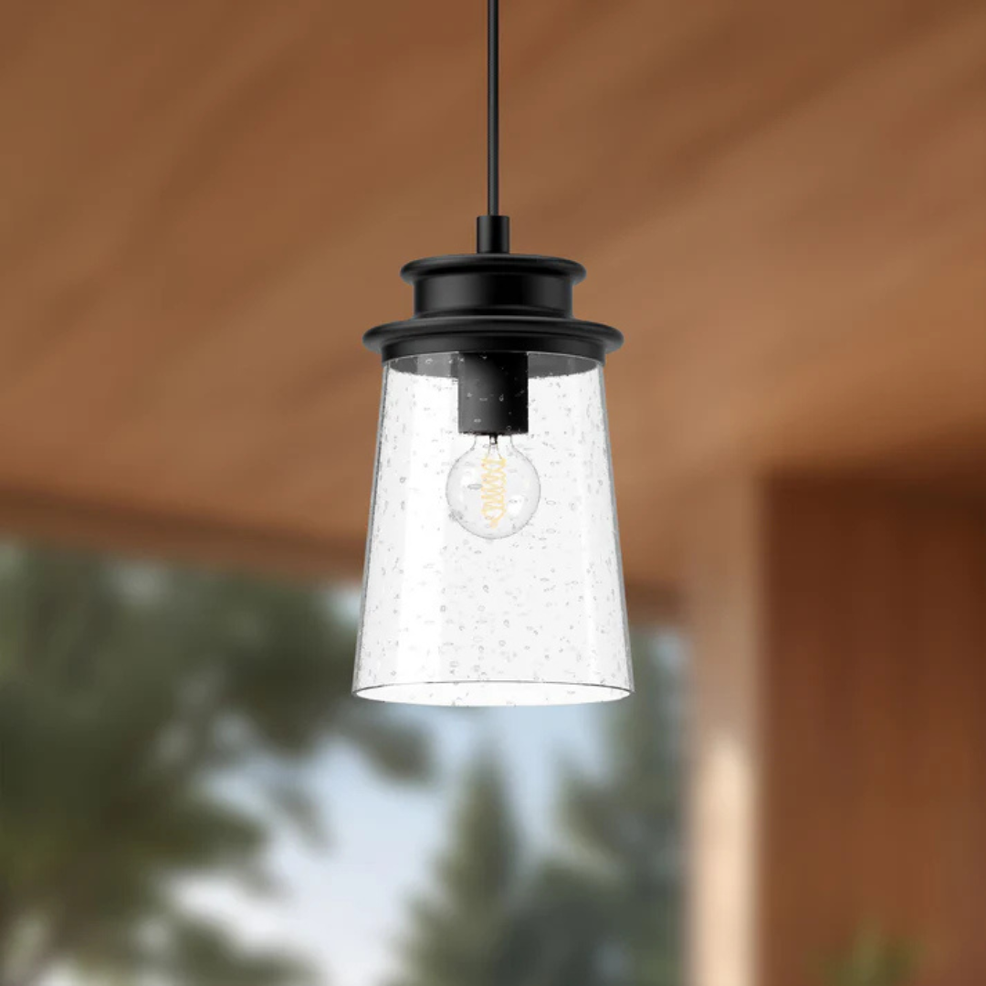Outdoor Pendant Light with Clear Glass and Matte Black Frame - Weather-Resistant