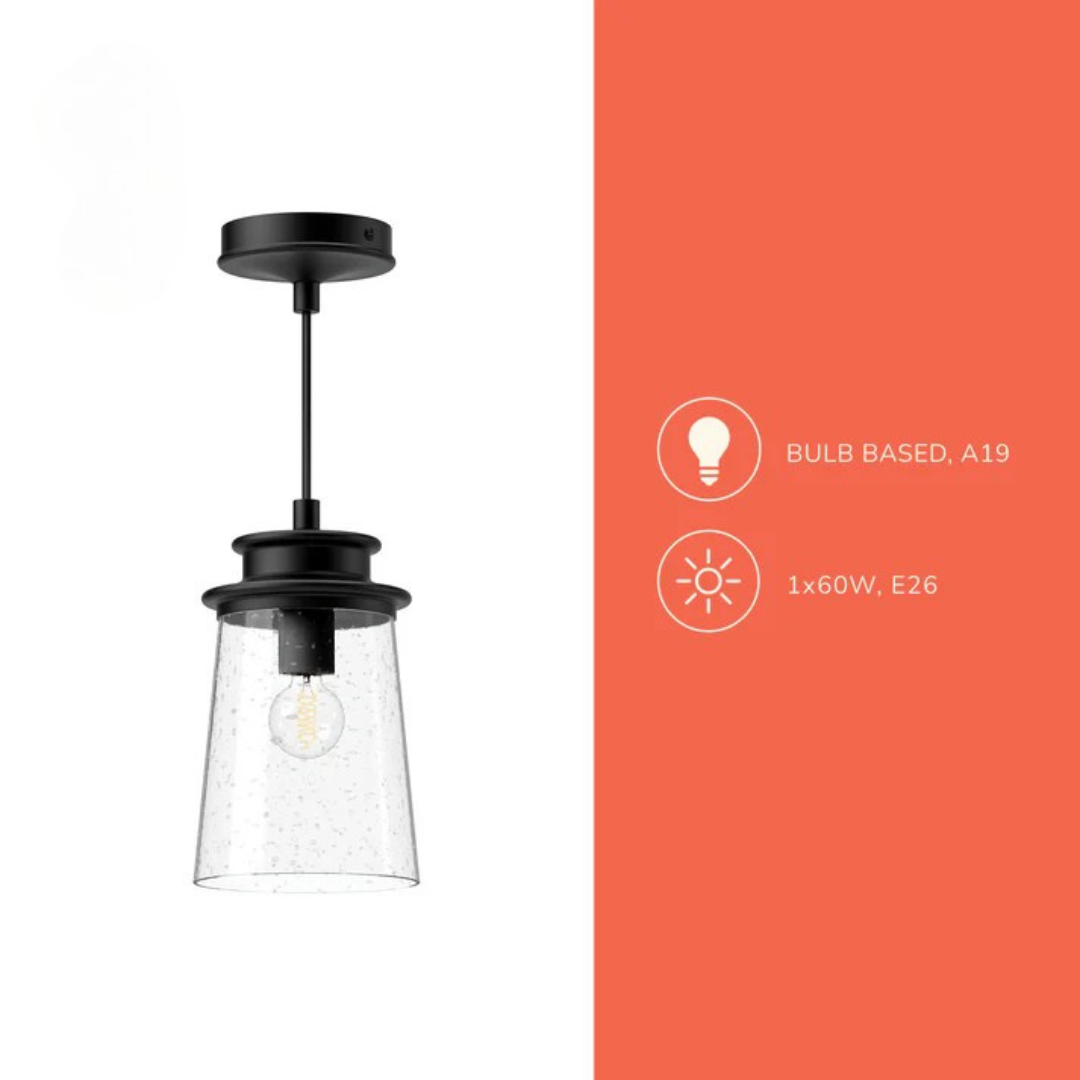 Outdoor Pendant Light with Clear Glass and Matte Black Frame - Weather-Resistant