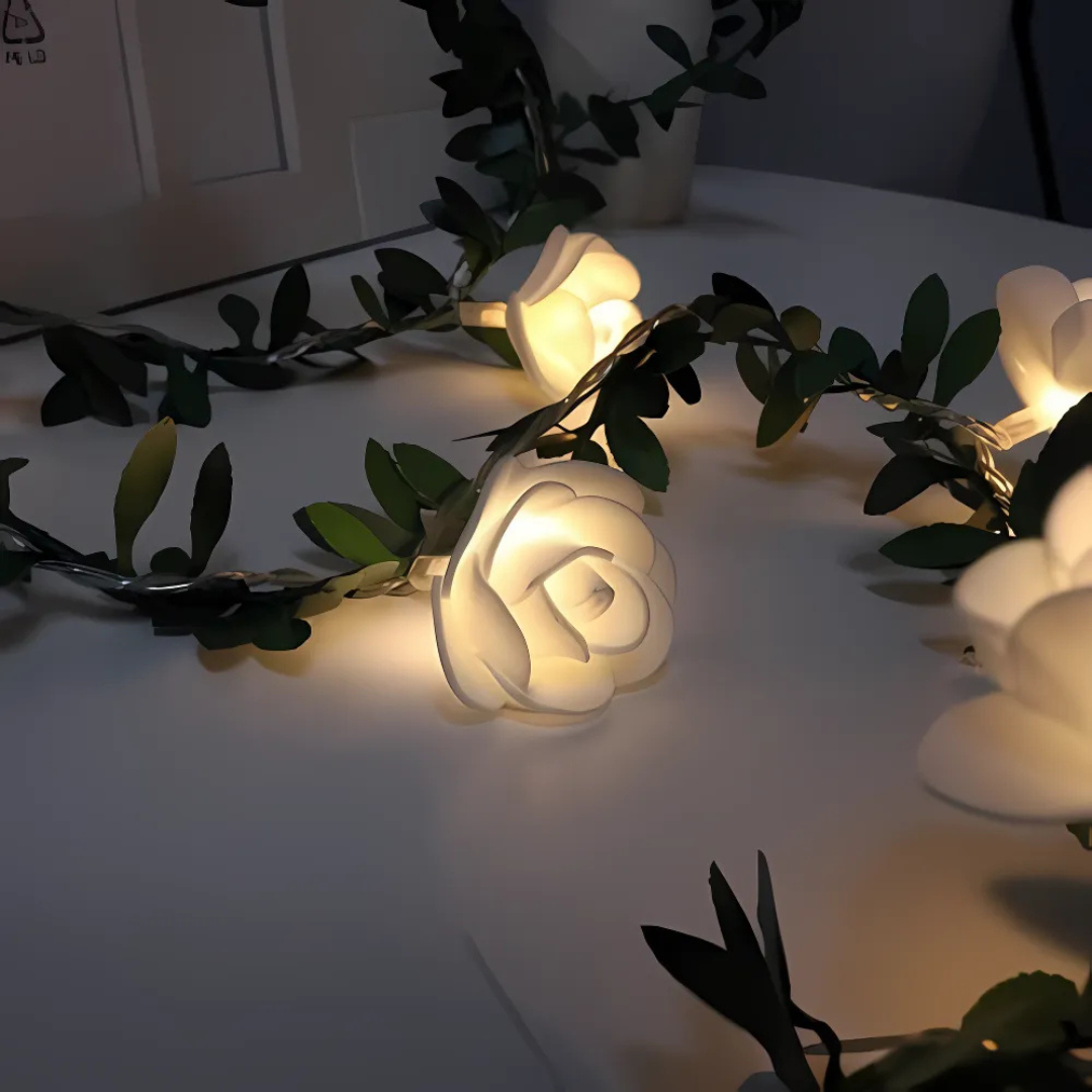 Rose Flower LED String Lights Battery Operated 5–20ft Warm White