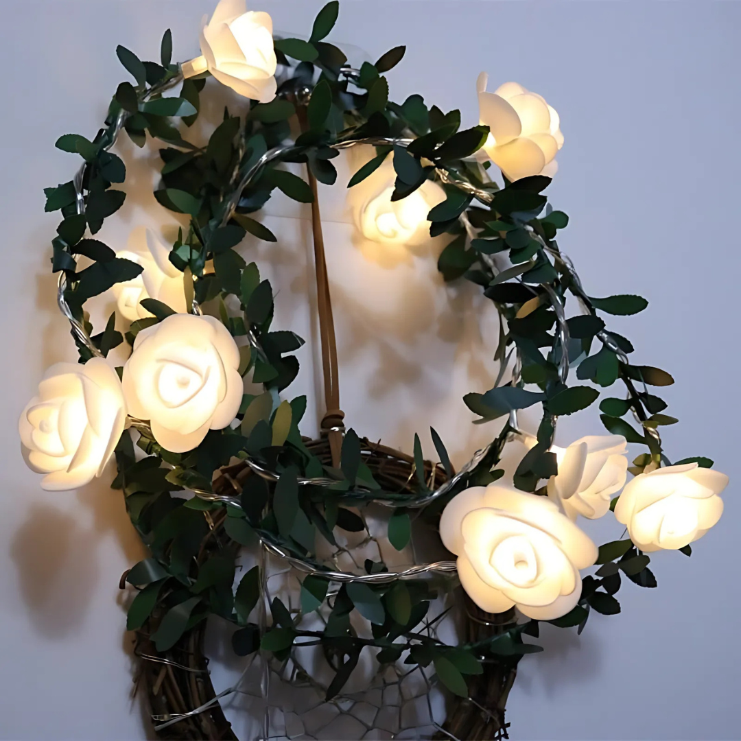 Rose Flower LED String Lights Battery Operated 5–20ft Warm White