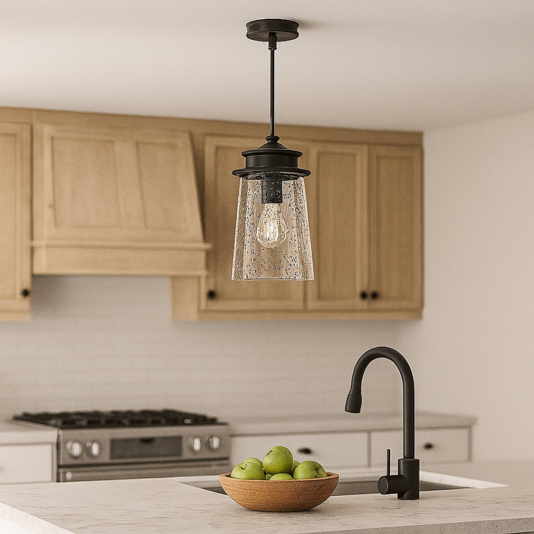 Outdoor Pendant Light with Clear Glass and Matte Black Frame - Weather-Resistant