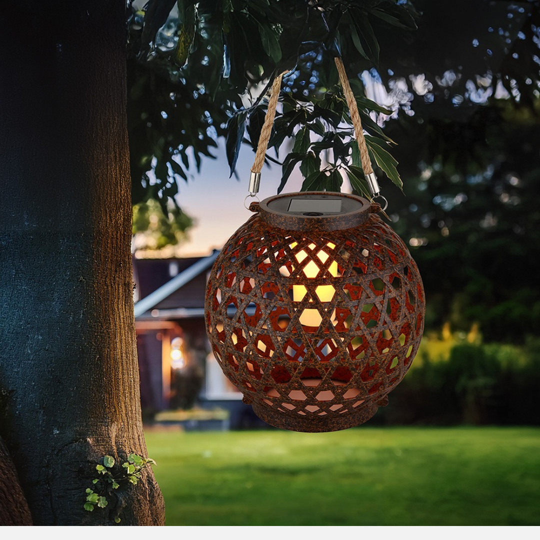 LED Solar Lantern Ball with Flame Effect for Outdoor Use