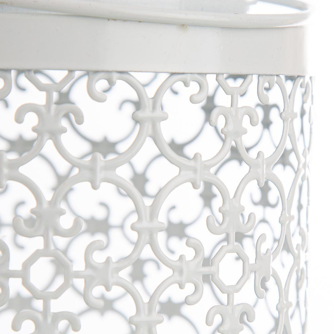 Solar LED Garden Lantern White Metal Oriental Design 7in Outdoor