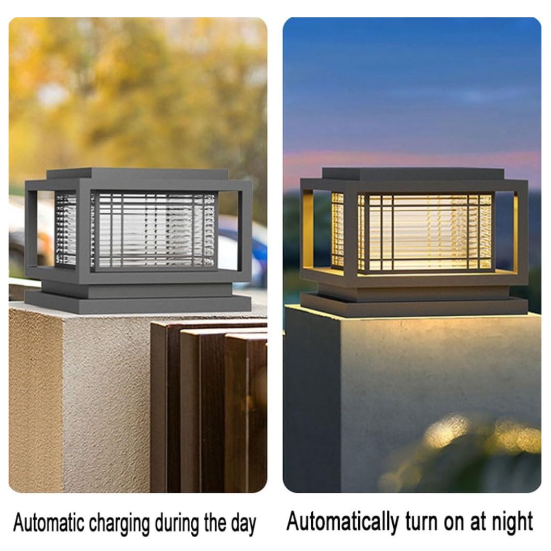 Solar Powered Outdoor Post Light Waterproof Modern Black Aluminum