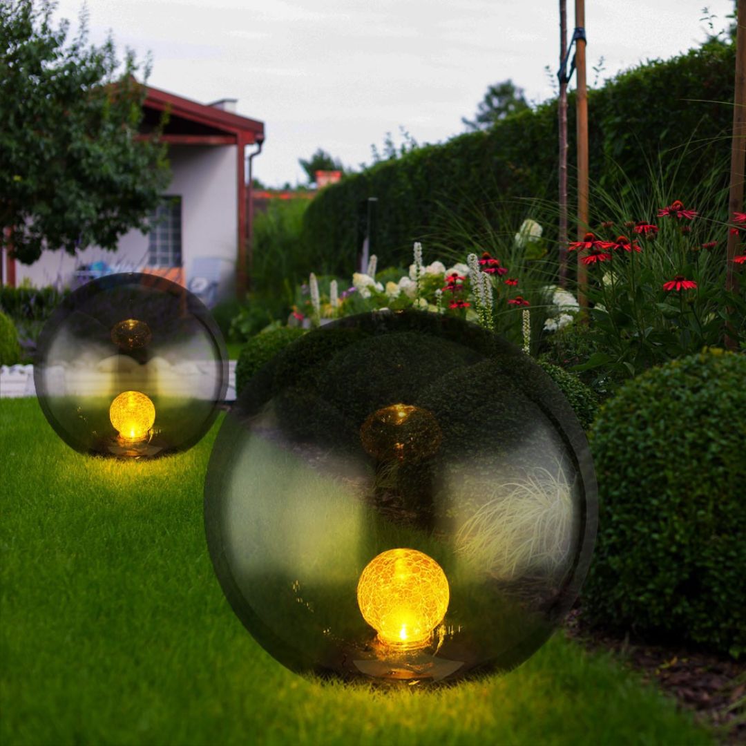 LED Solar Garden Lamp Sphere Crackle Glass Black IP44