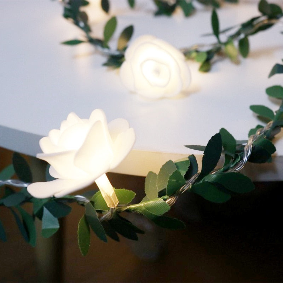 Rose Flower LED String Lights Battery Operated 5–20ft Warm White
