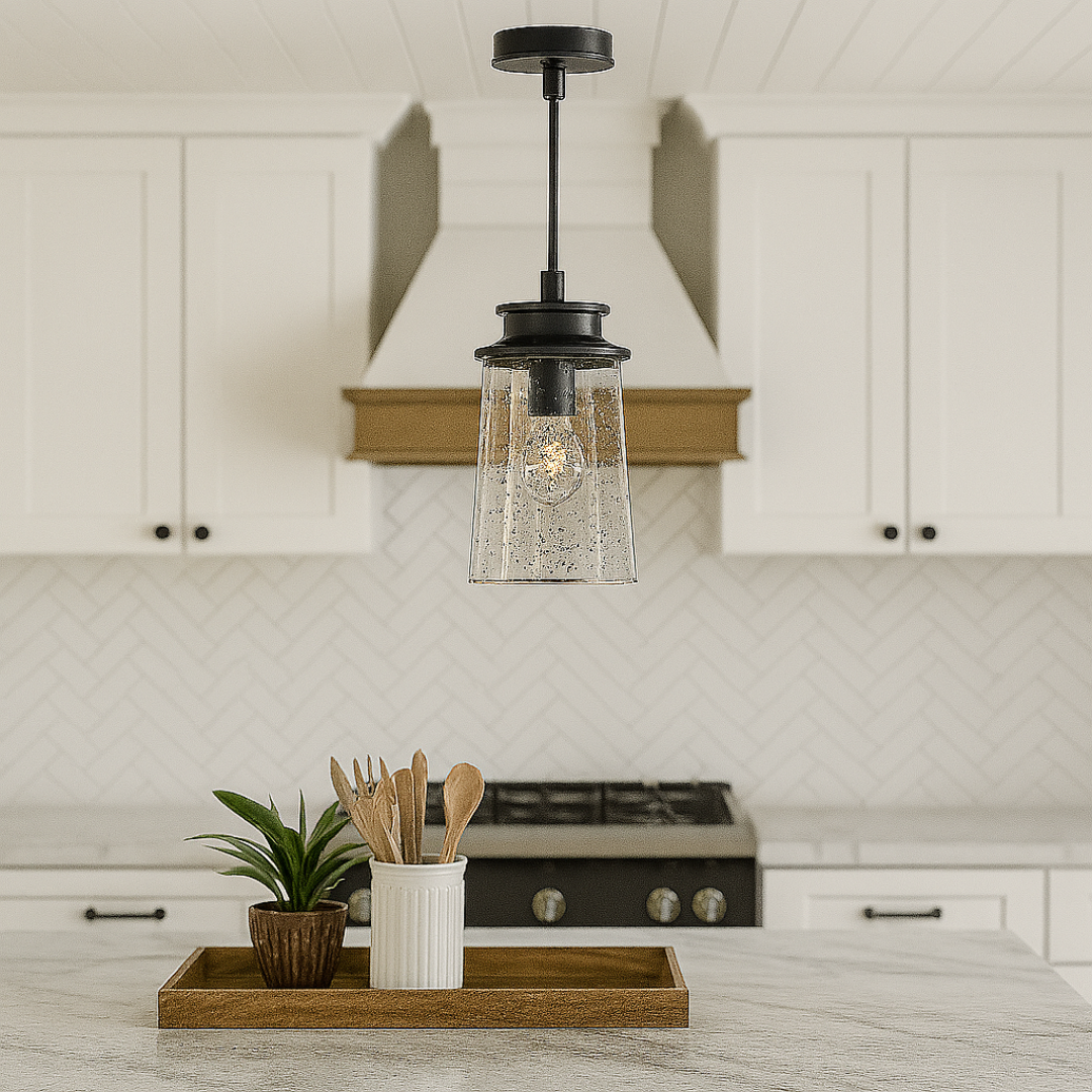 Outdoor Pendant Light with Clear Glass and Matte Black Frame - Weather-Resistant