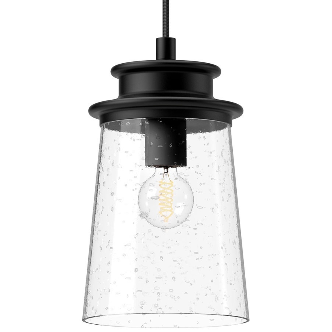 Outdoor Pendant Light with Clear Glass and Matte Black Frame - Weather-Resistant