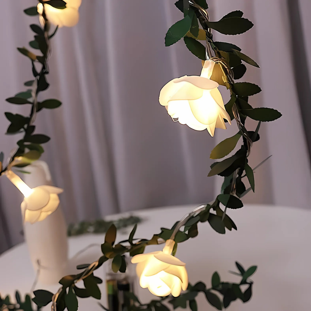 Rose Flower LED String Lights Battery Operated 5–20ft Warm White