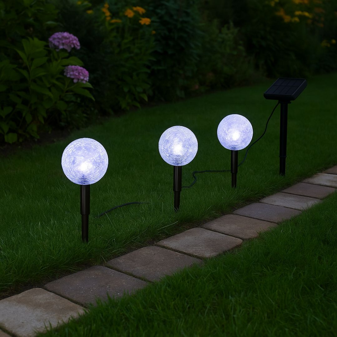 Solar Garden Lights Set with LED Balls – 3 Durable Outdoor Lights