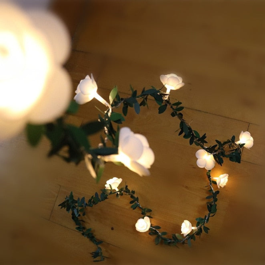 Rose Flower LED String Lights Battery Operated 5–20ft Warm White