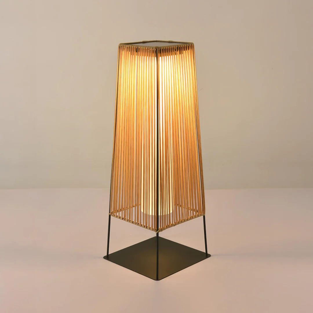 Modern Outdoor Post Lamp with Integrated LED - Weather-Resistant Rattan Design