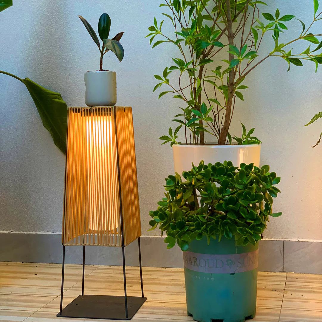 Modern Outdoor Post Lamp with Integrated LED - Weather-Resistant Rattan Design