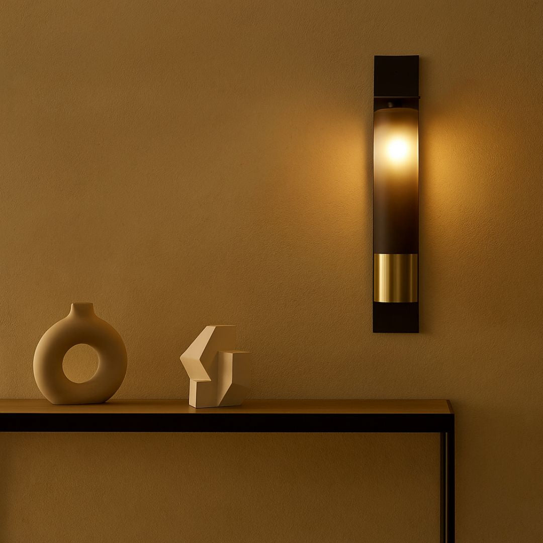 Elegant Metal and Glass Wall Sconce Lighting, 50cm Height, E27 Bulb
