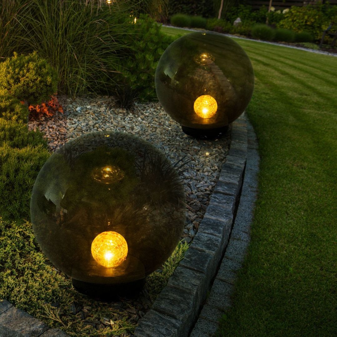 LED Solar Garden Lamp Sphere Crackle Glass Black IP44