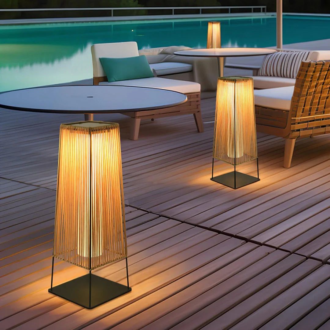 Modern Outdoor Post Lamp with Integrated LED - Weather-Resistant Rattan Design