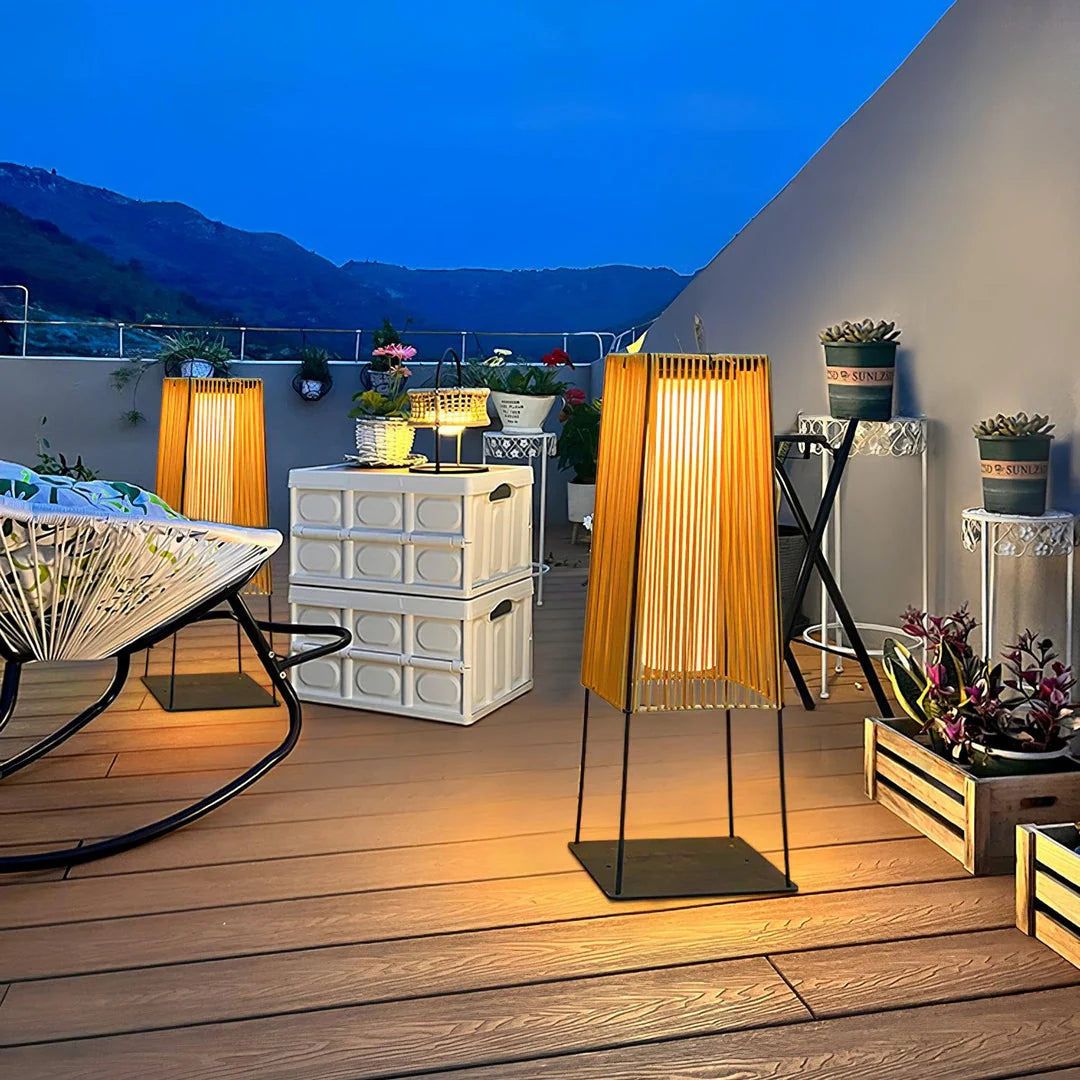 Modern Outdoor Post Lamp with Integrated LED - Weather-Resistant Rattan Design