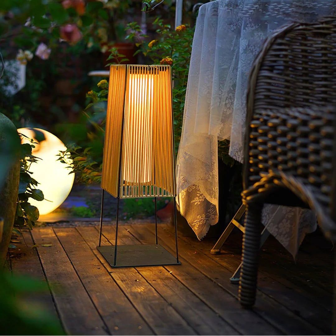 Modern Outdoor Post Lamp with Integrated LED - Weather-Resistant Rattan Design