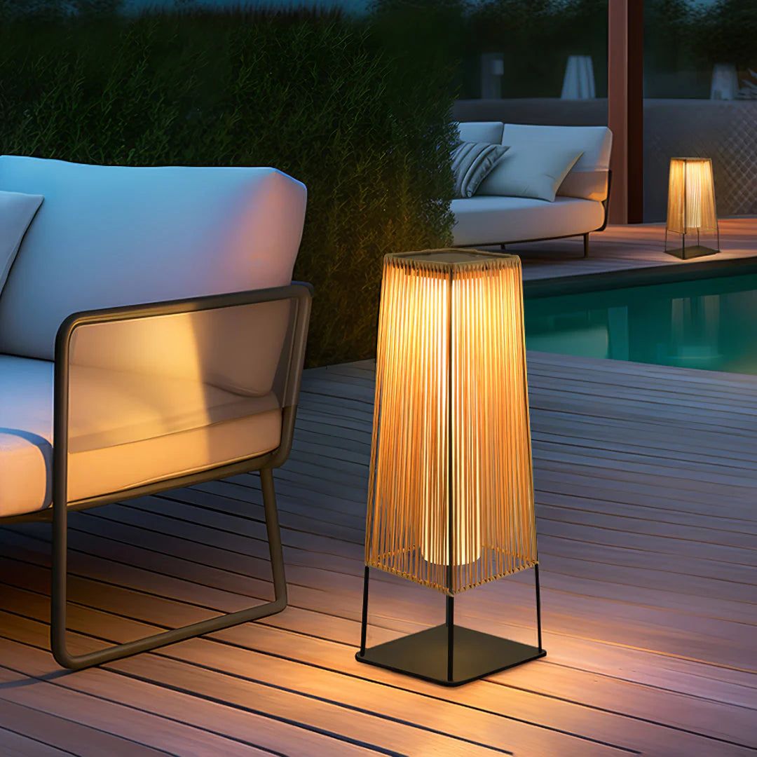 Modern Outdoor Post Lamp with Integrated LED - Weather-Resistant Rattan Design