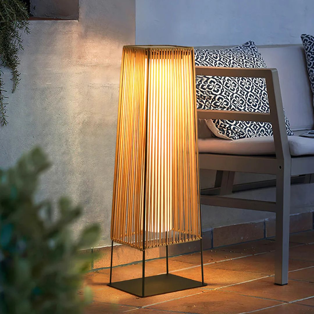 Modern Outdoor Post Lamp with Integrated LED - Weather-Resistant Rattan Design