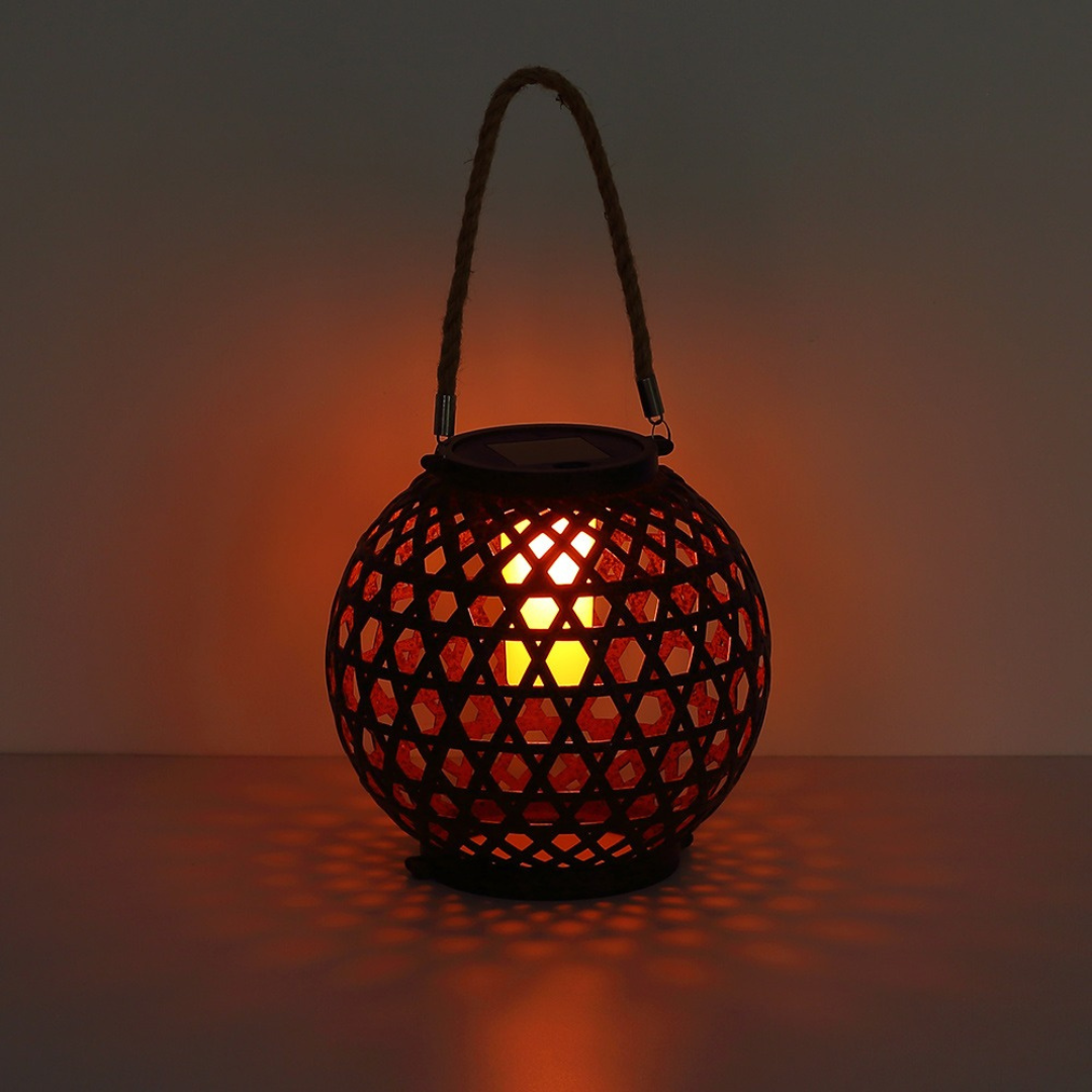 LED Solar Lantern Ball with Flame Effect for Outdoor Use