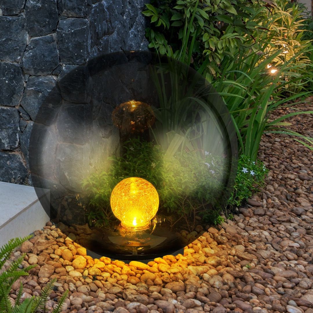 LED Solar Garden Lamp Sphere Crackle Glass Black IP44