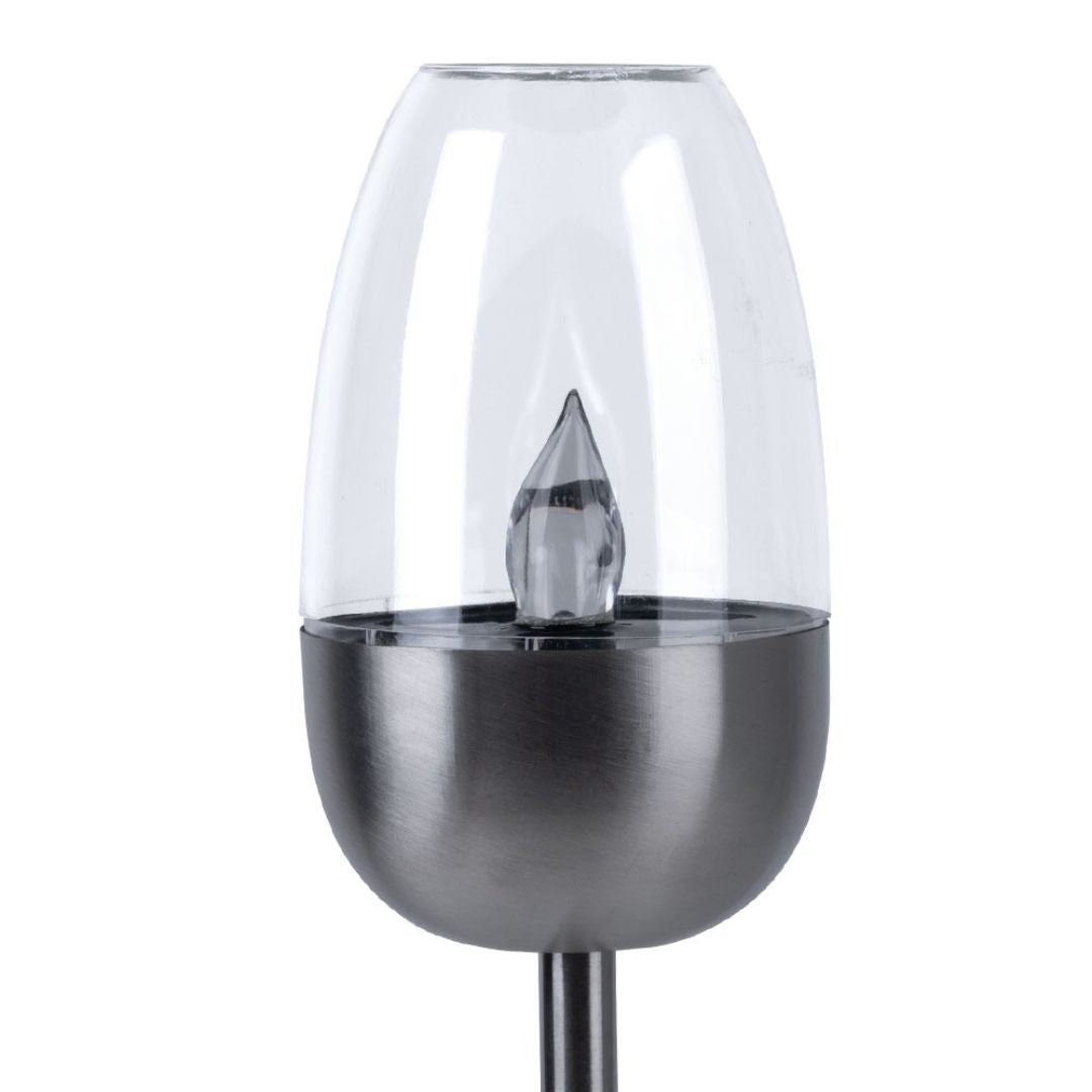 Solar LED Garden Light Set Flame Effect Silver Spike