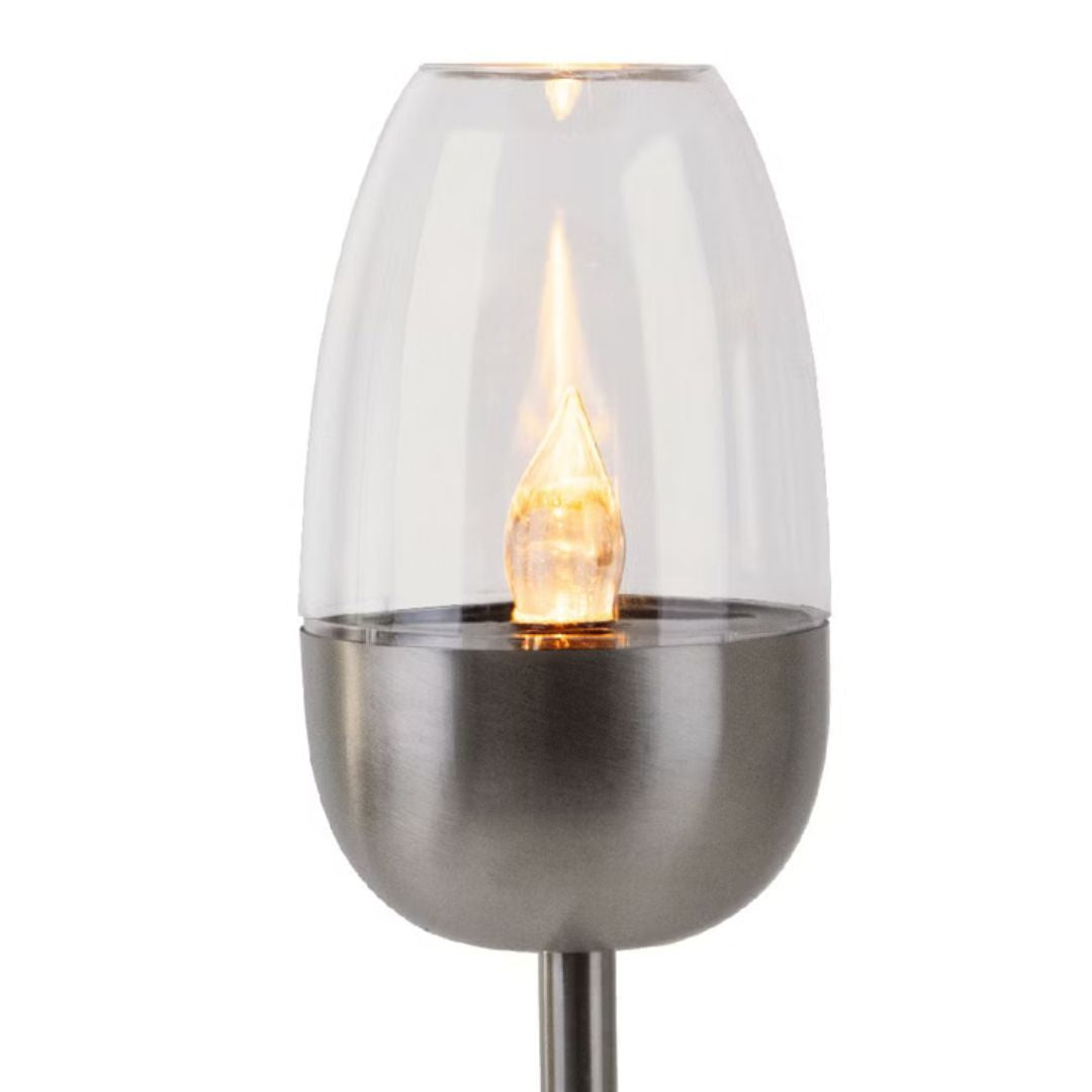 Solar LED Garden Light Set Flame Effect Silver Spike