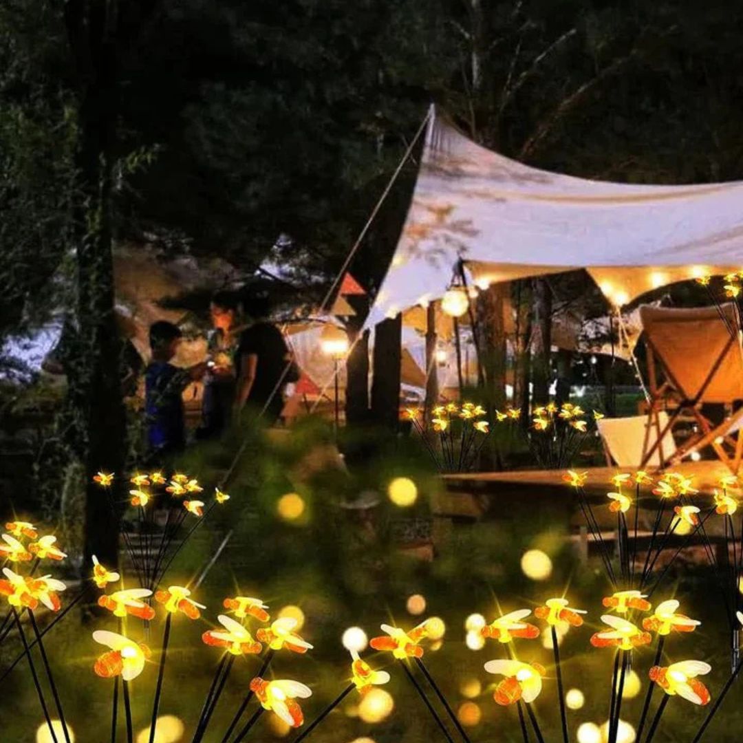 Solar Garden Lights - Waterproof LED Honey Bee Design Outdoor Stake Lamps