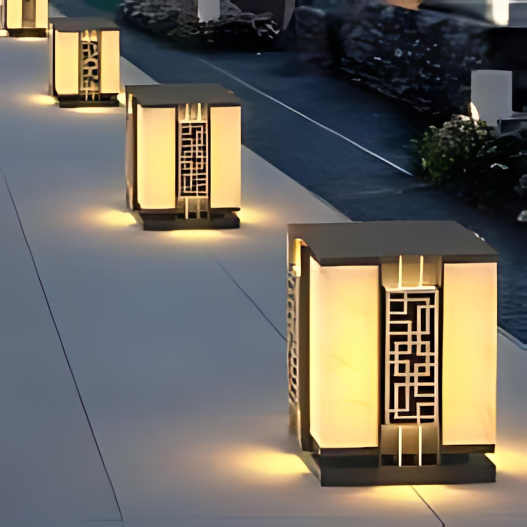 Outdoor Metal Pillar Light Rectangle Black Waterproof
