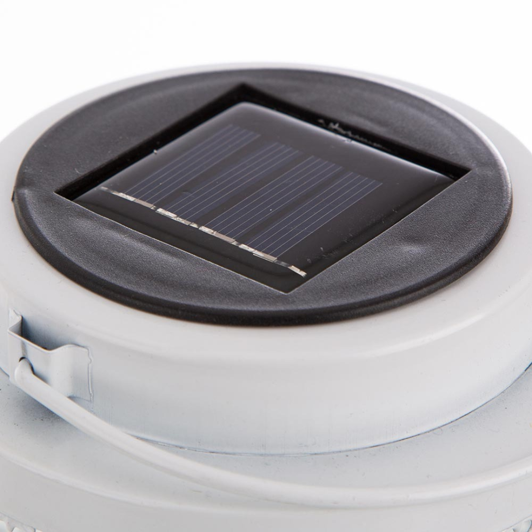 Solar LED Garden Lantern White Metal Oriental Design 7in Outdoor