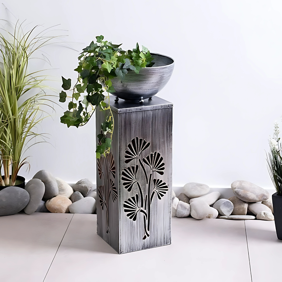 Solar LED Outdoor Light with Removable Planter Silver Metal
