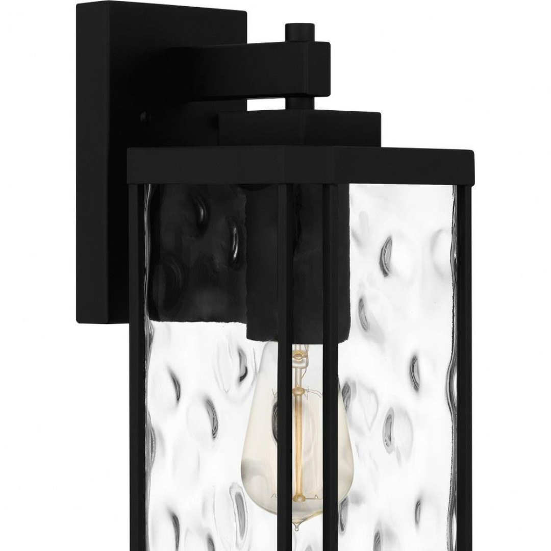Outdoor Wall Lantern with Clear Hammered Glass and Matte Black Finish