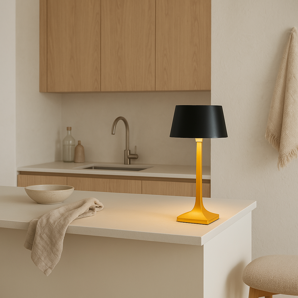 Cordless Table Lamp – Touch Dimming, Battery LED, Black Aluminum