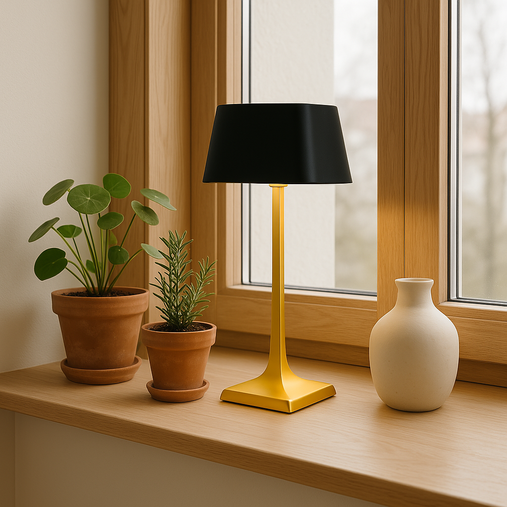 Cordless Table Lamp – Touch Dimming, Battery LED, Black Aluminum