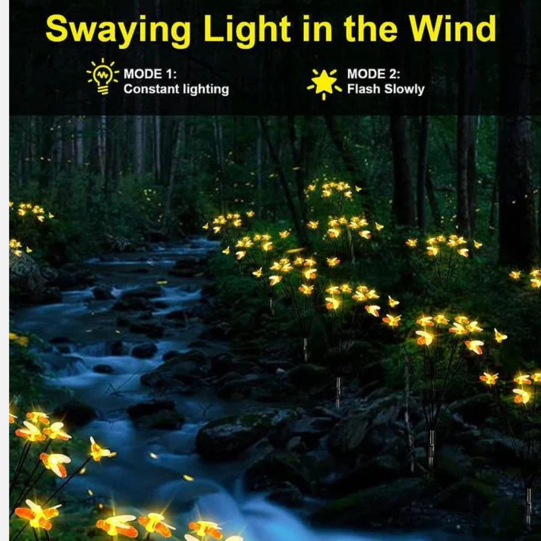 Solar Garden Lights - Waterproof LED Honey Bee Design Outdoor Stake Lamps