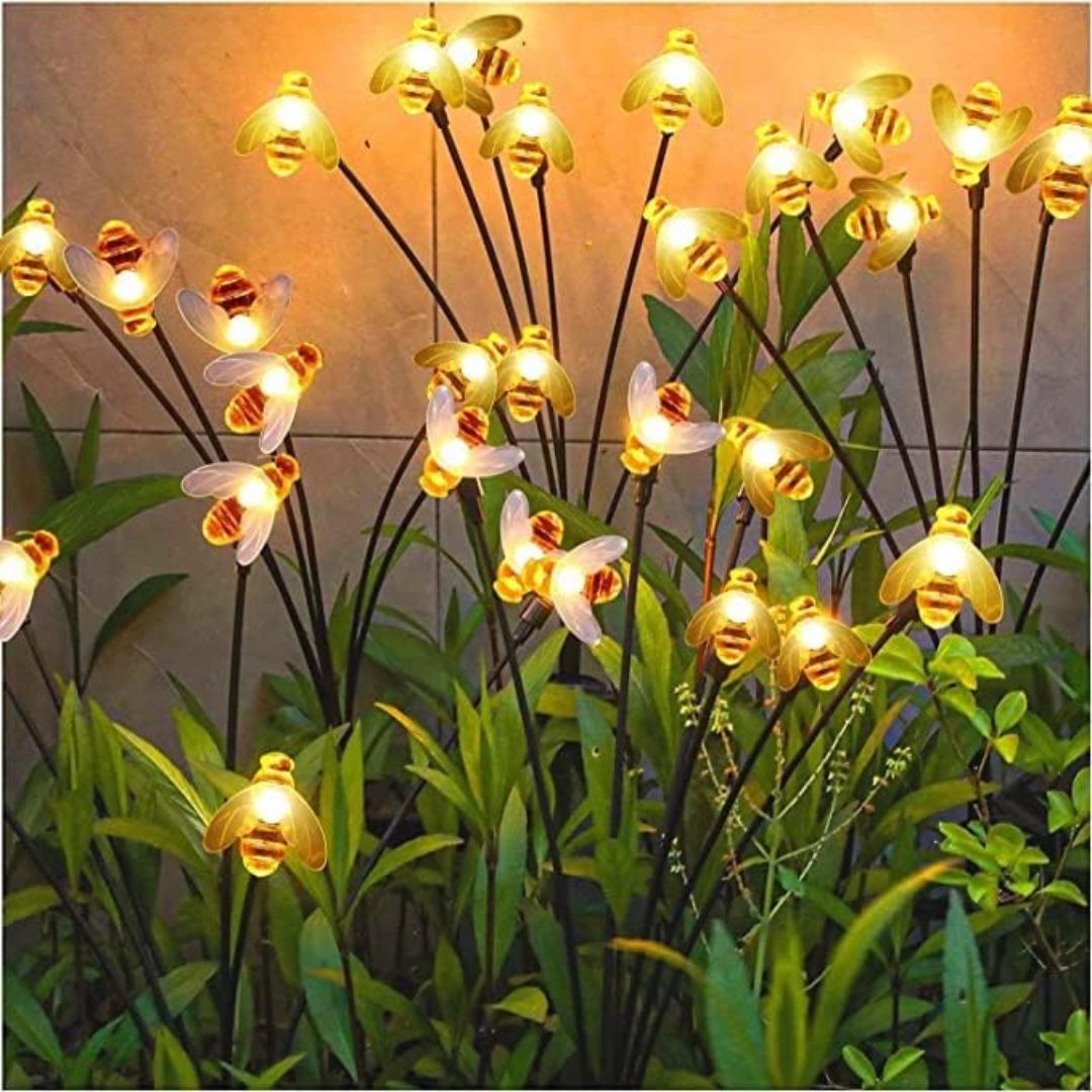 Solar Garden Lights - Waterproof LED Honey Bee Design Outdoor Stake Lamps