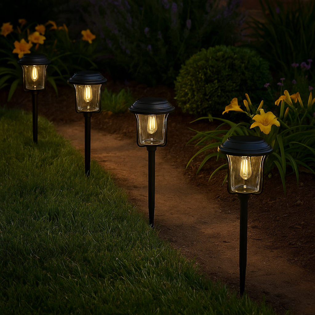 Solar Pathway Lights Set – 4 Pack Outdoor LED Walkway Lights – Elegant Design