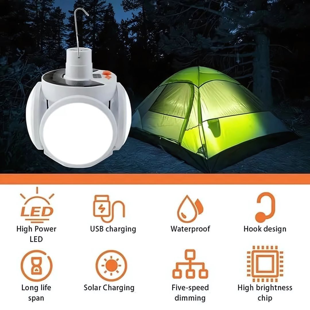 Solar Camping Lantern – Foldable, 2-in-1, USB/Solar Charging
