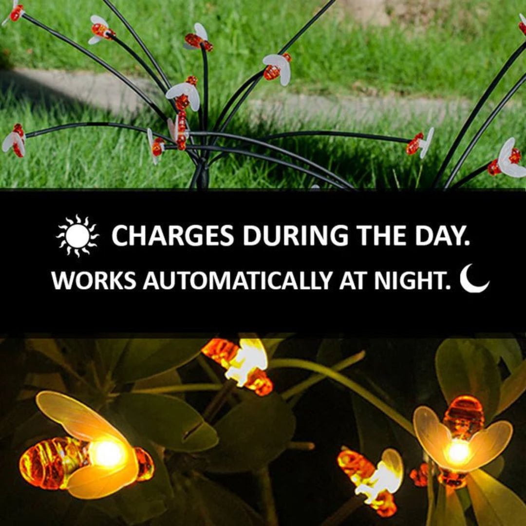 Solar Garden Lights - Waterproof LED Honey Bee Design Outdoor Stake Lamps