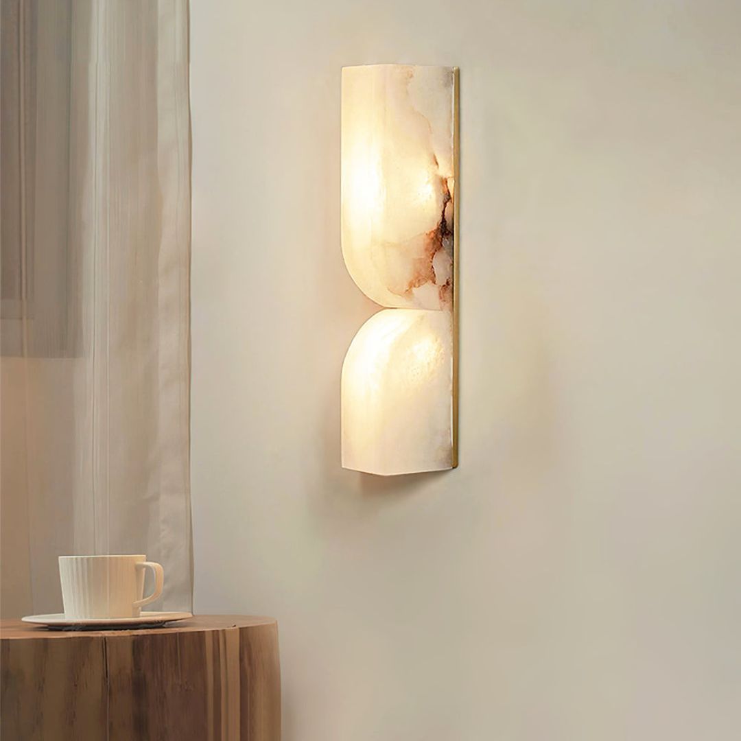 Elegant Alabaster Wall Sconce Lighting with Integrated LED – Modern Geometric Design