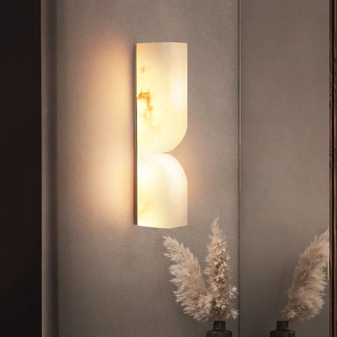 Elegant Alabaster Wall Sconce Lighting with Integrated LED – Modern Geometric Design