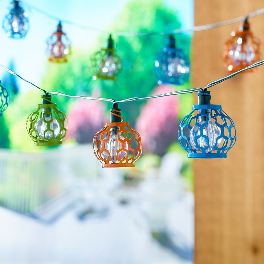 Solar String Lights Outdoor 20 LED 3-Color Metal Cage Lights