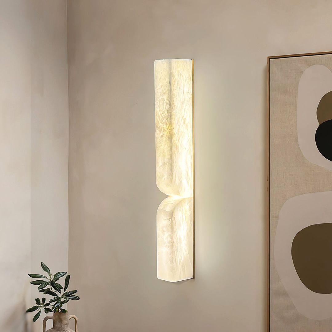 Elegant Alabaster Wall Sconce Lighting with Integrated LED – Modern Geometric Design